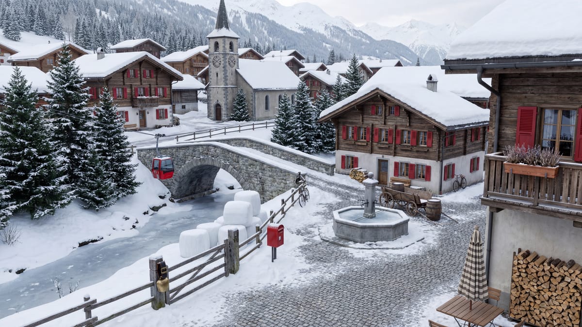 Aerial view of a charming alpine village