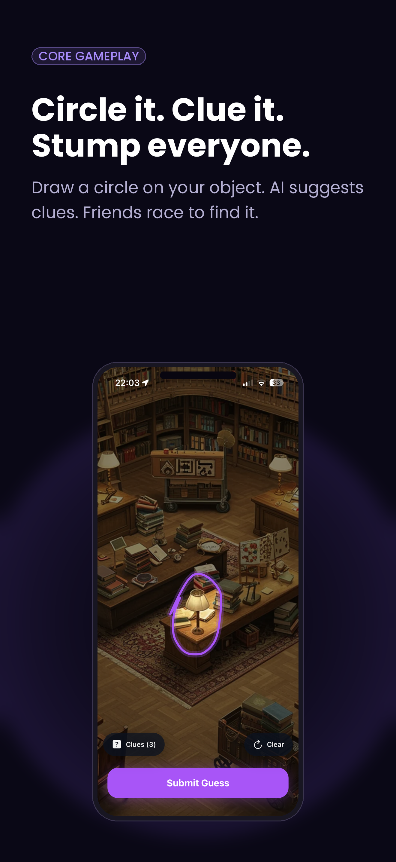 Gameplay with freehand drawing and clues